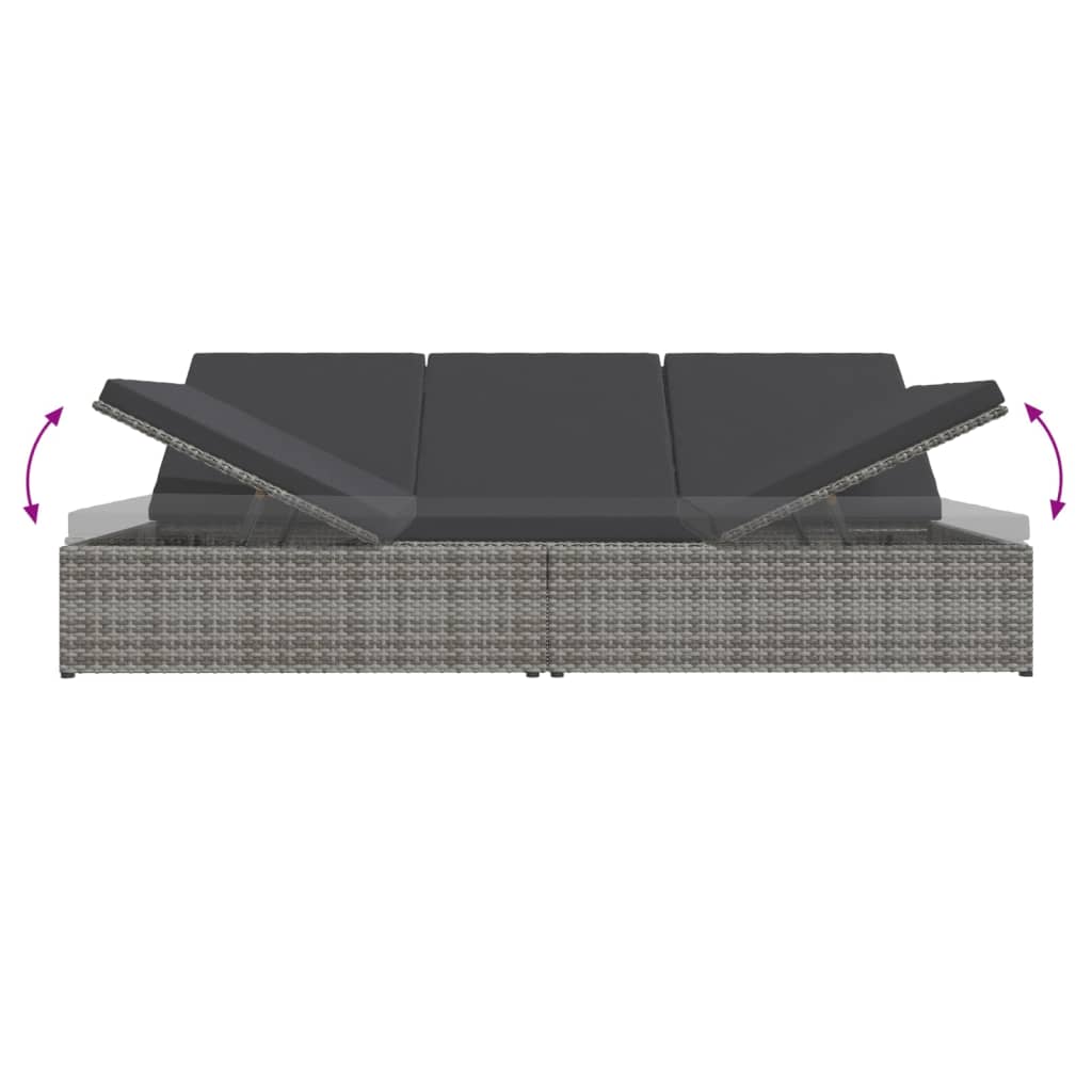Ligbed met kussens converteerbaar poly rattan donkergrijs
