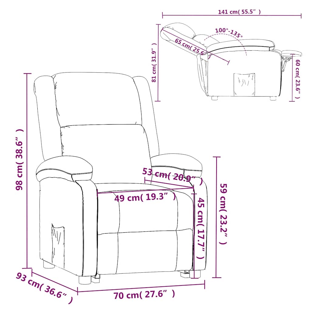 Fauteuil verstelbaar stof bruin
