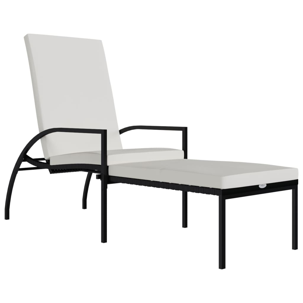 Ligbed met voetensteun polyetheen rattan zwart
