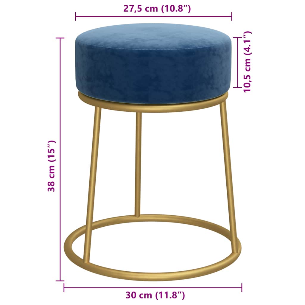 Hocker rond fluweel blauw
