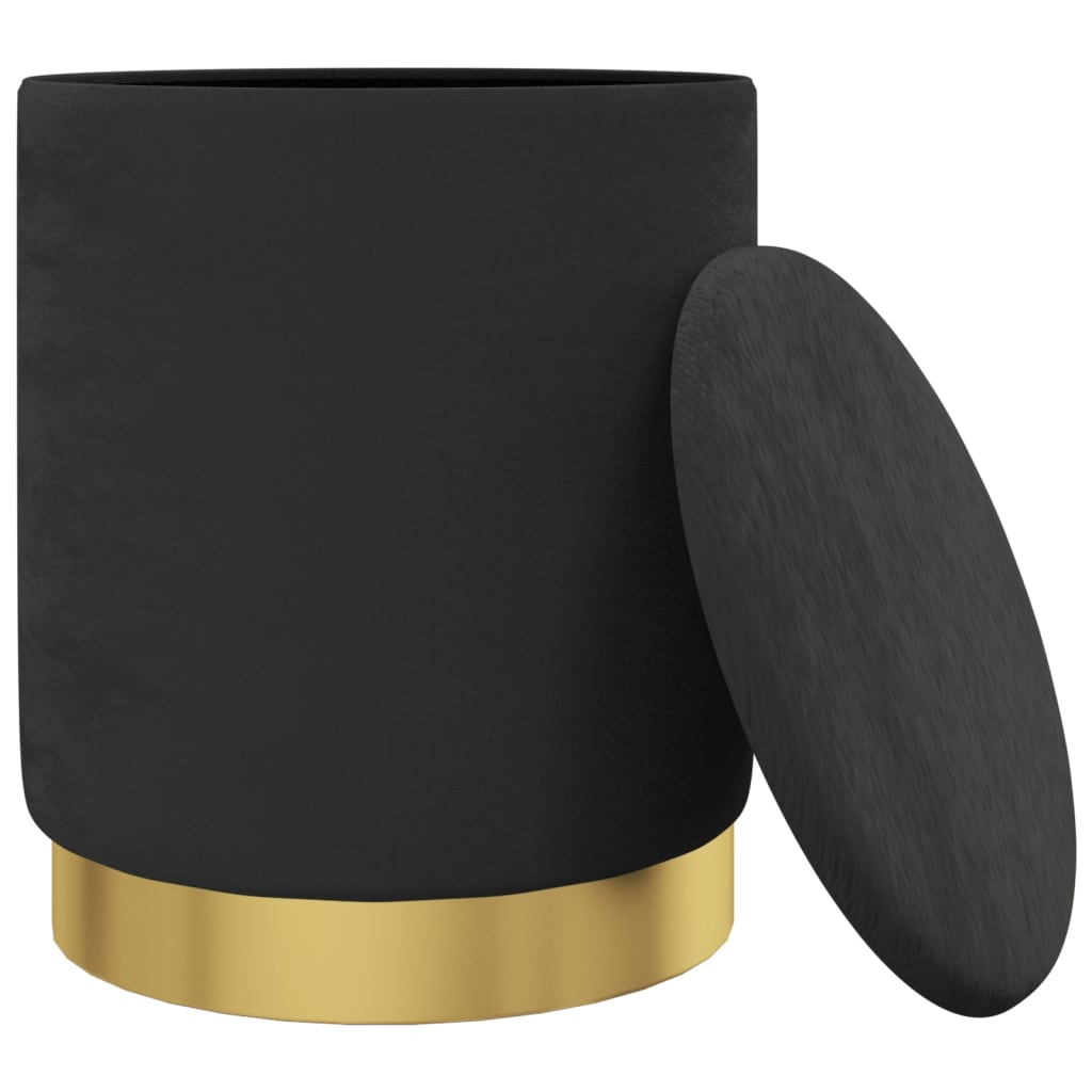 Hocker met opbergruimte rond fluweel 31 x 37 cm zwart