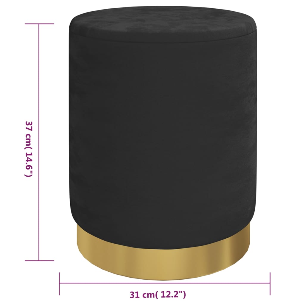 Hocker met opbergruimte rond fluweel 31 x 37 cm zwart