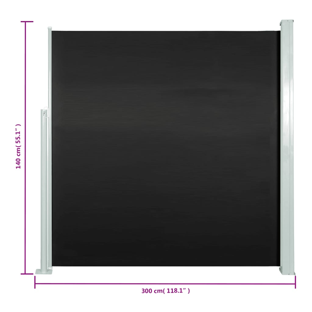 Tuinscherm Uittrekbaar 140X300 Cm Zwart 140 x 300 cm