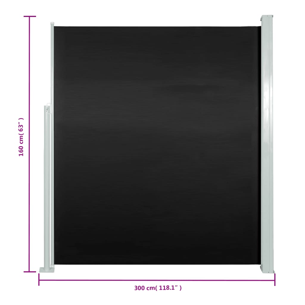 Tuinscherm Uittrekbaar 160X300 Cm Zwart 160 x 300 cm