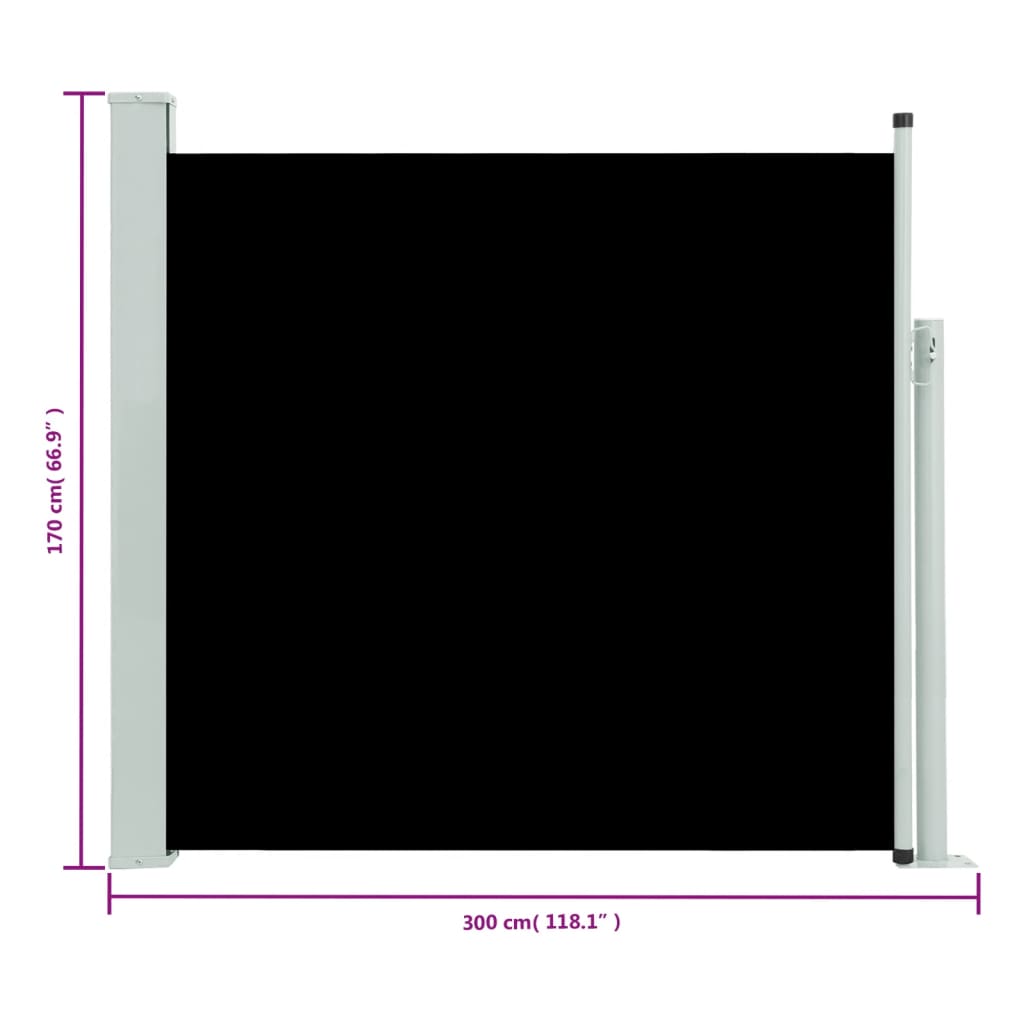 Tuinscherm Uittrekbaar 170X300 Cm Zwart 170 x 300 cm