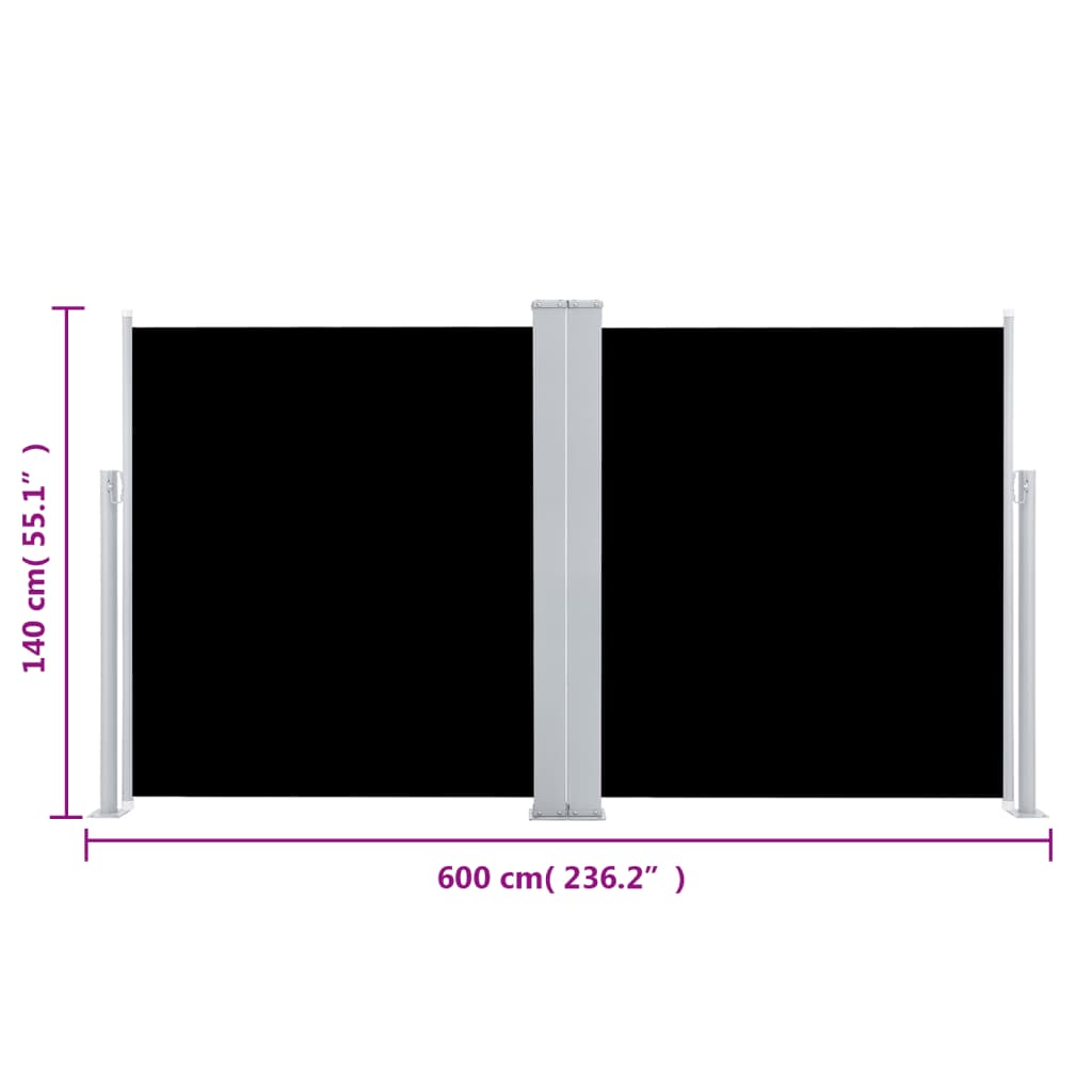 Tuinscherm Uittrekbaar 140X600 Cm Zwart 140 x 600 cm