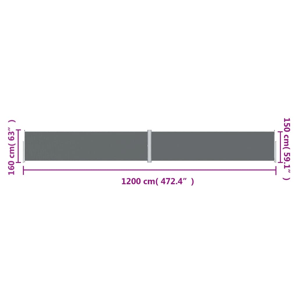 Tuinscherm Uittrekbaar 160X1200 Cm Antracietkleurig 160 x 1200 cm