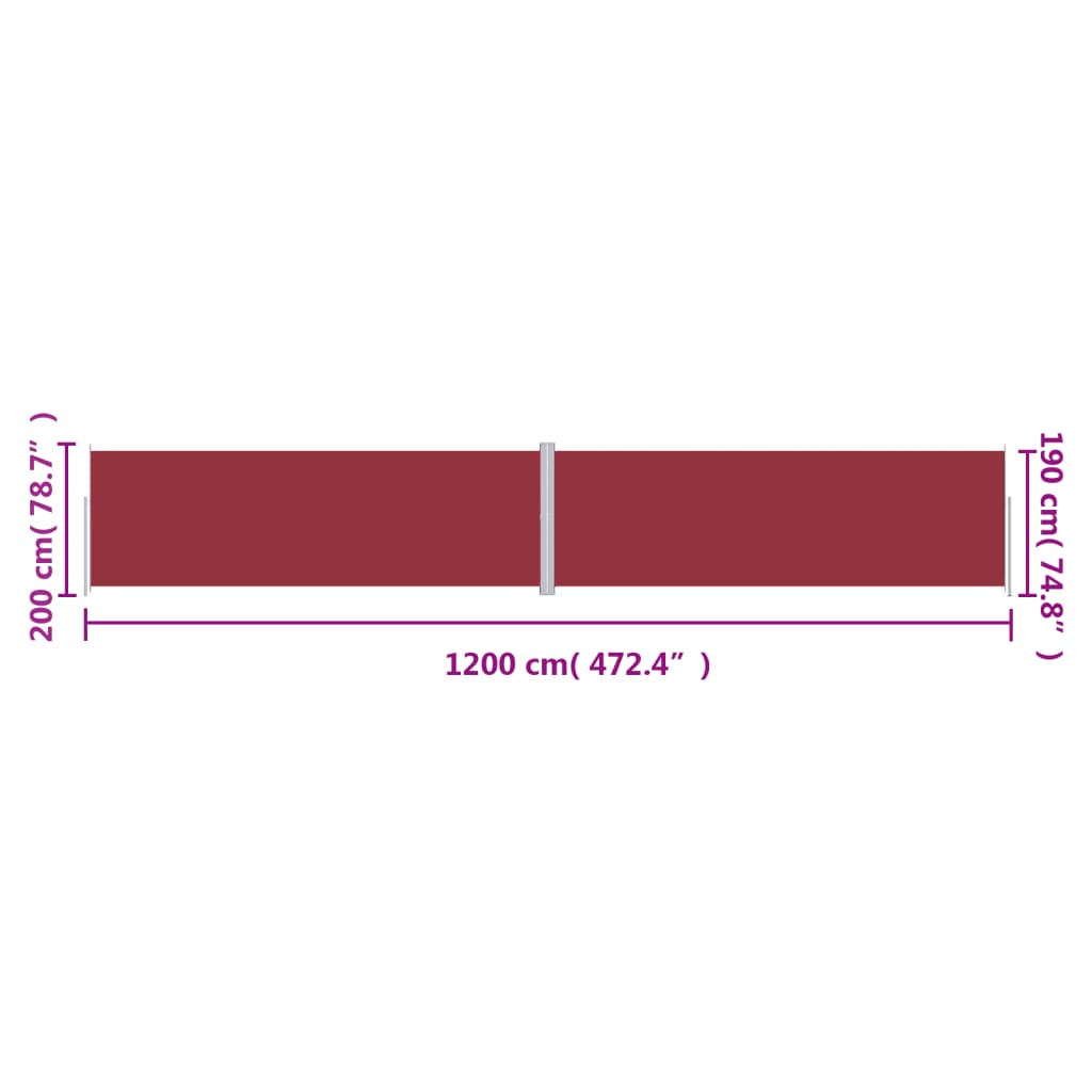 Tuinscherm Uittrekbaar 200X1200 Cm Rood 200 x 1200 cm