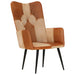 Fauteuil echt leer bruin en crèmekleurig
