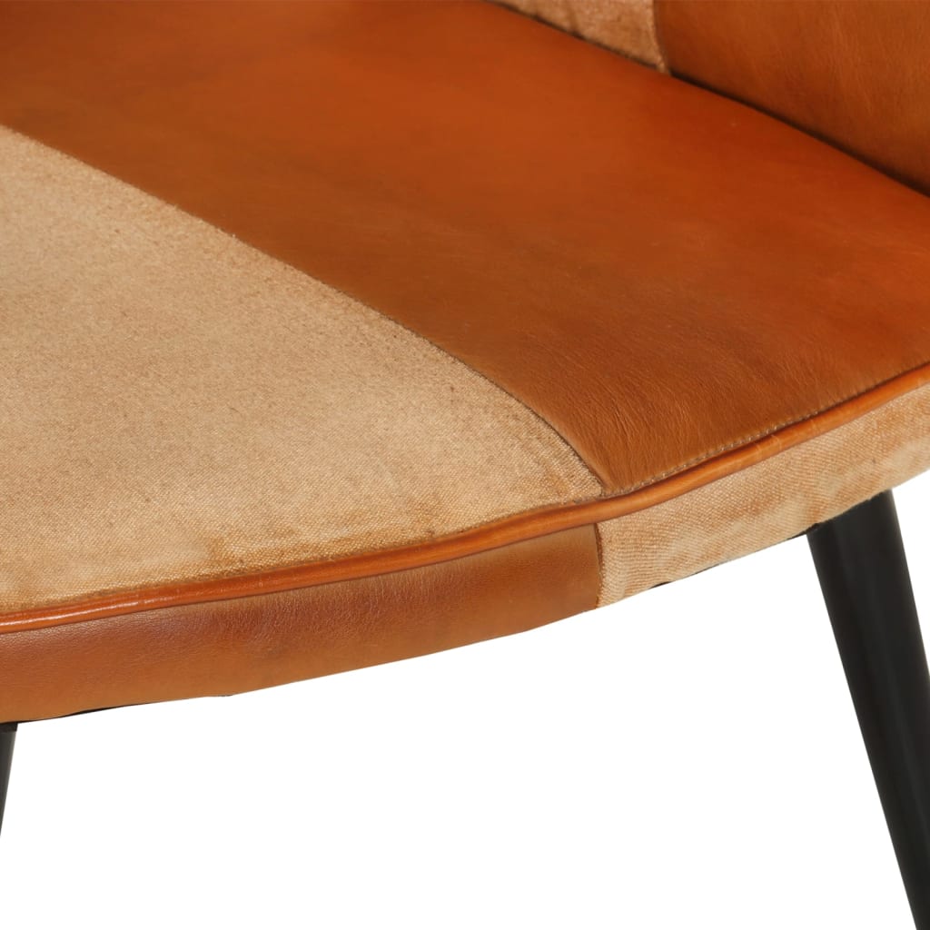 Fauteuil echt leer bruin en crèmekleurig