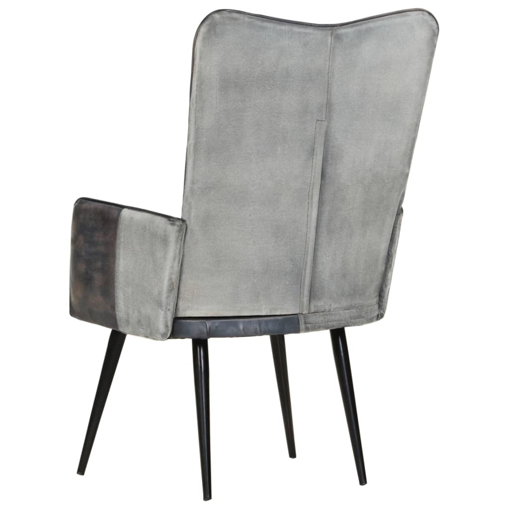 Fauteuil echt leer grijs