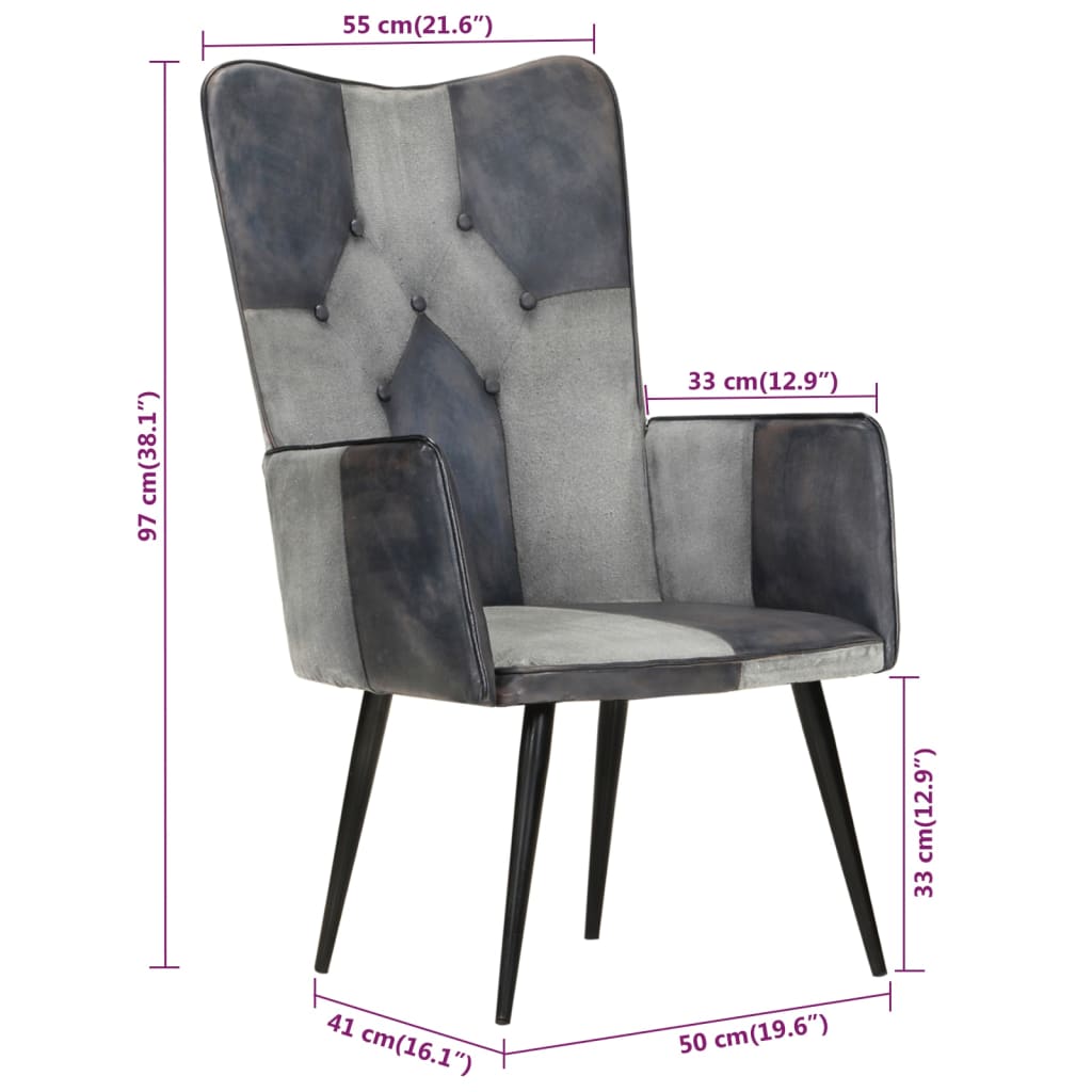 Fauteuil echt leer grijs