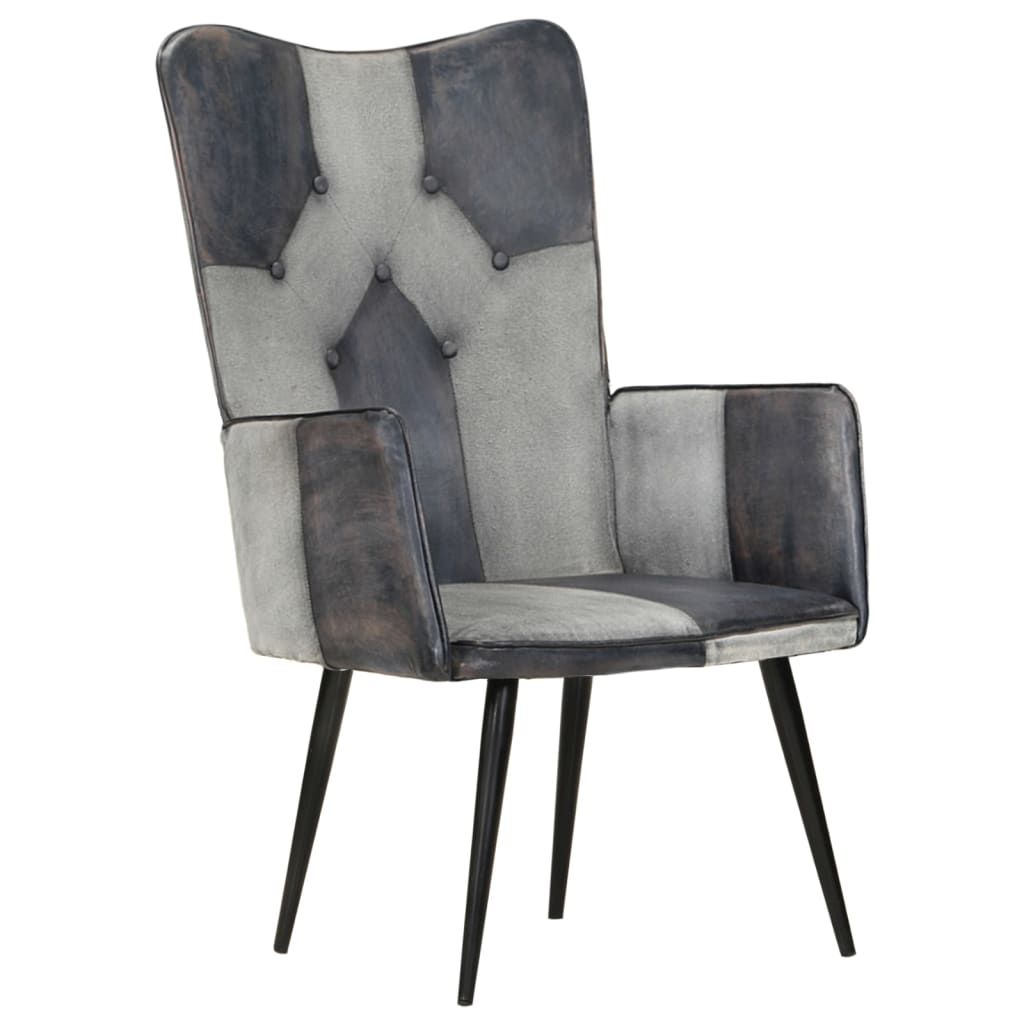 Fauteuil echt leer grijs