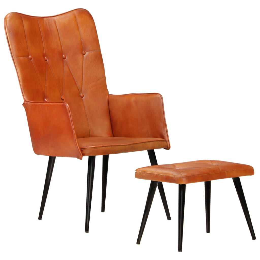 Oorfauteuil met voetensteun echt leer