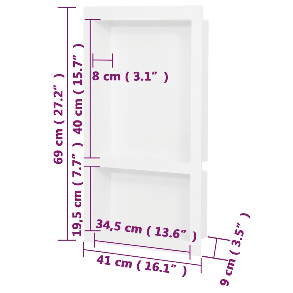 Douchenis met 2 vakken 41x69x9 cm hoogglans wit