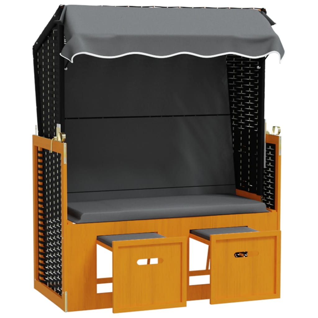 Strandstoel met luifel poly rattan en hout zwart en antraciet