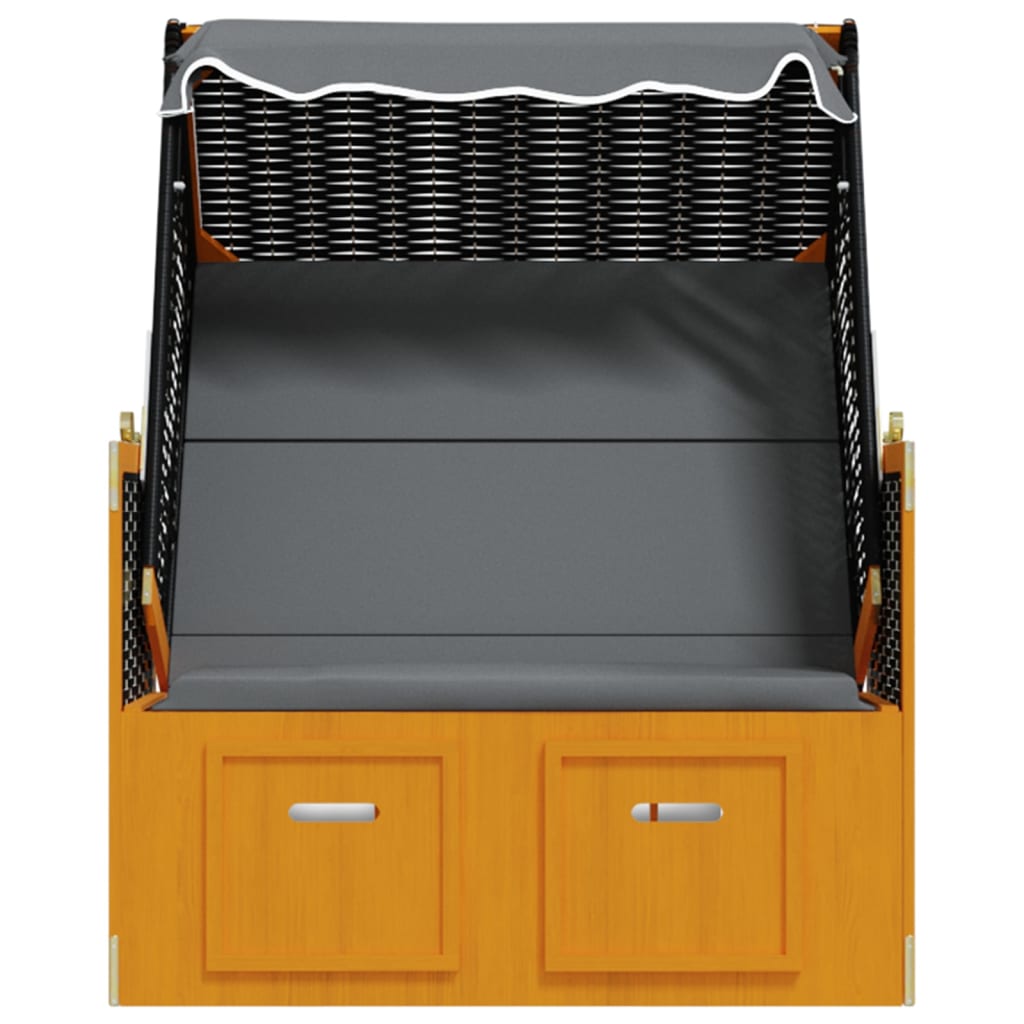 Strandstoel met luifel poly rattan en hout zwart en antraciet