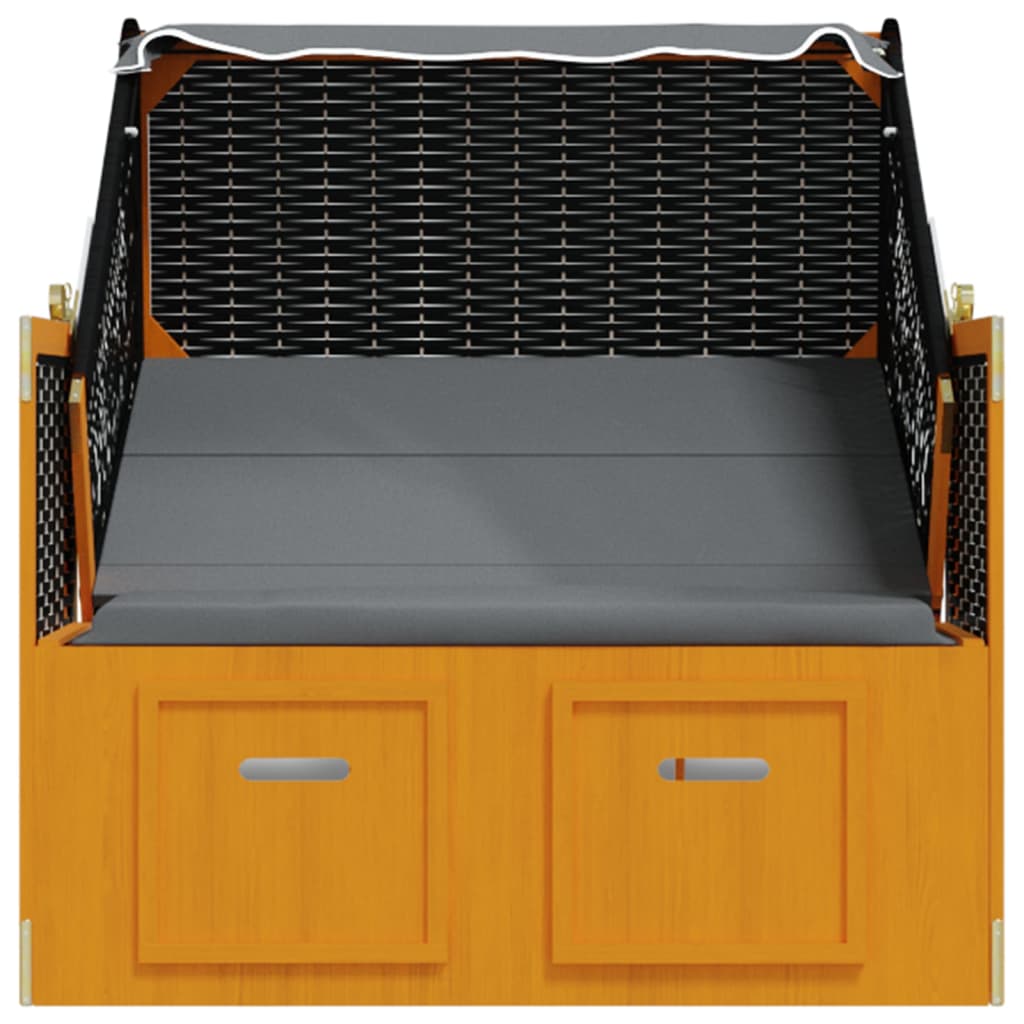 Strandstoel met luifel poly rattan en hout zwart en antraciet