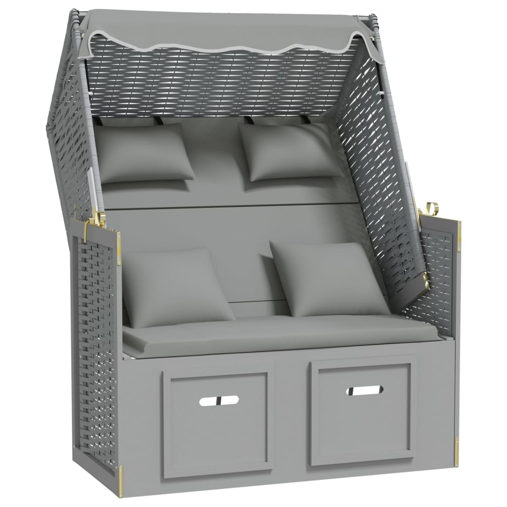 Strandstoel met kussens poly rattan en massief hout grijs