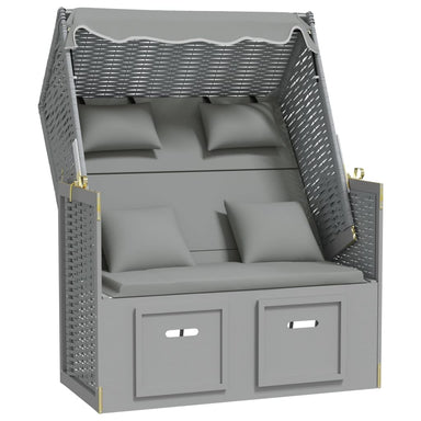 Strandstoel met kussens poly rattan en massief hout grijs
