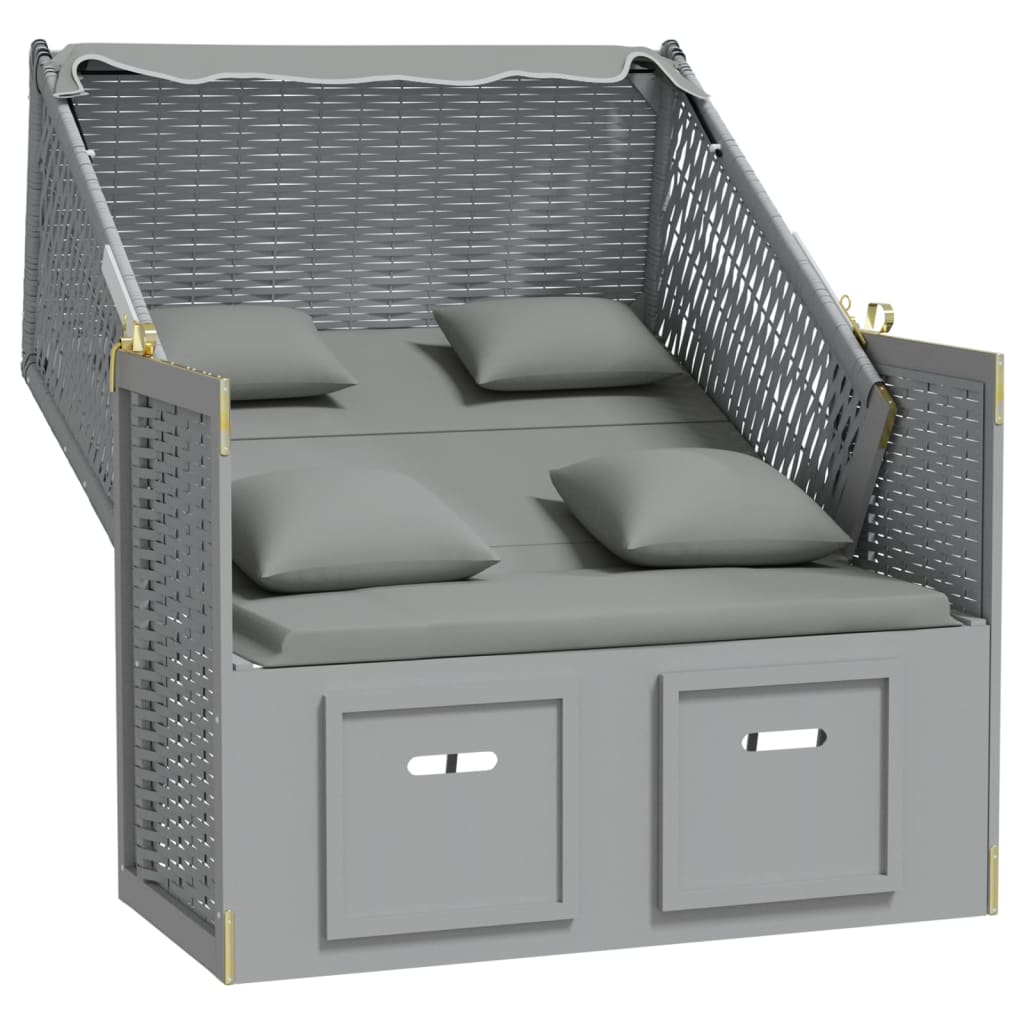 Strandstoel met kussens poly rattan en massief hout grijs