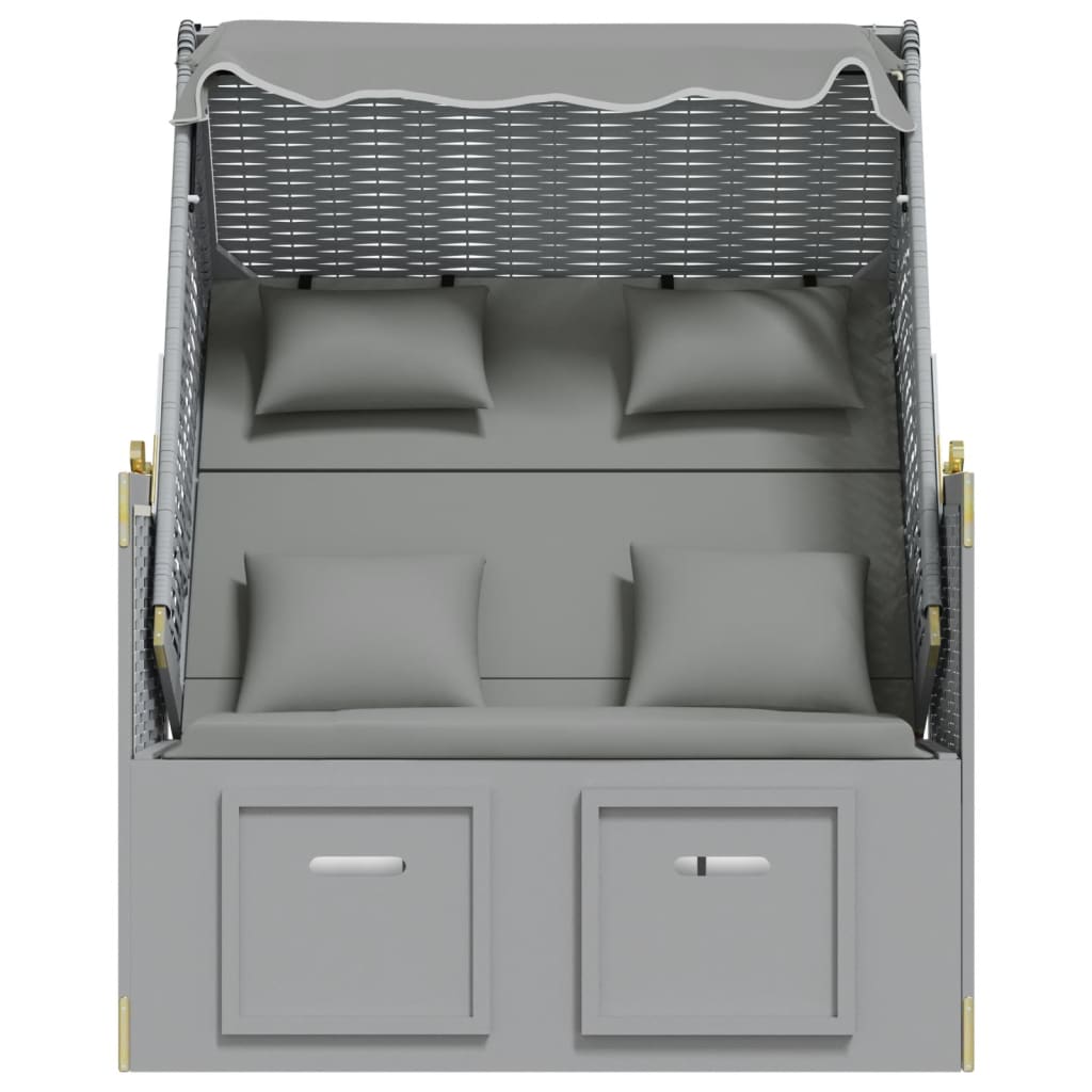 Strandstoel met kussens poly rattan en massief hout grijs