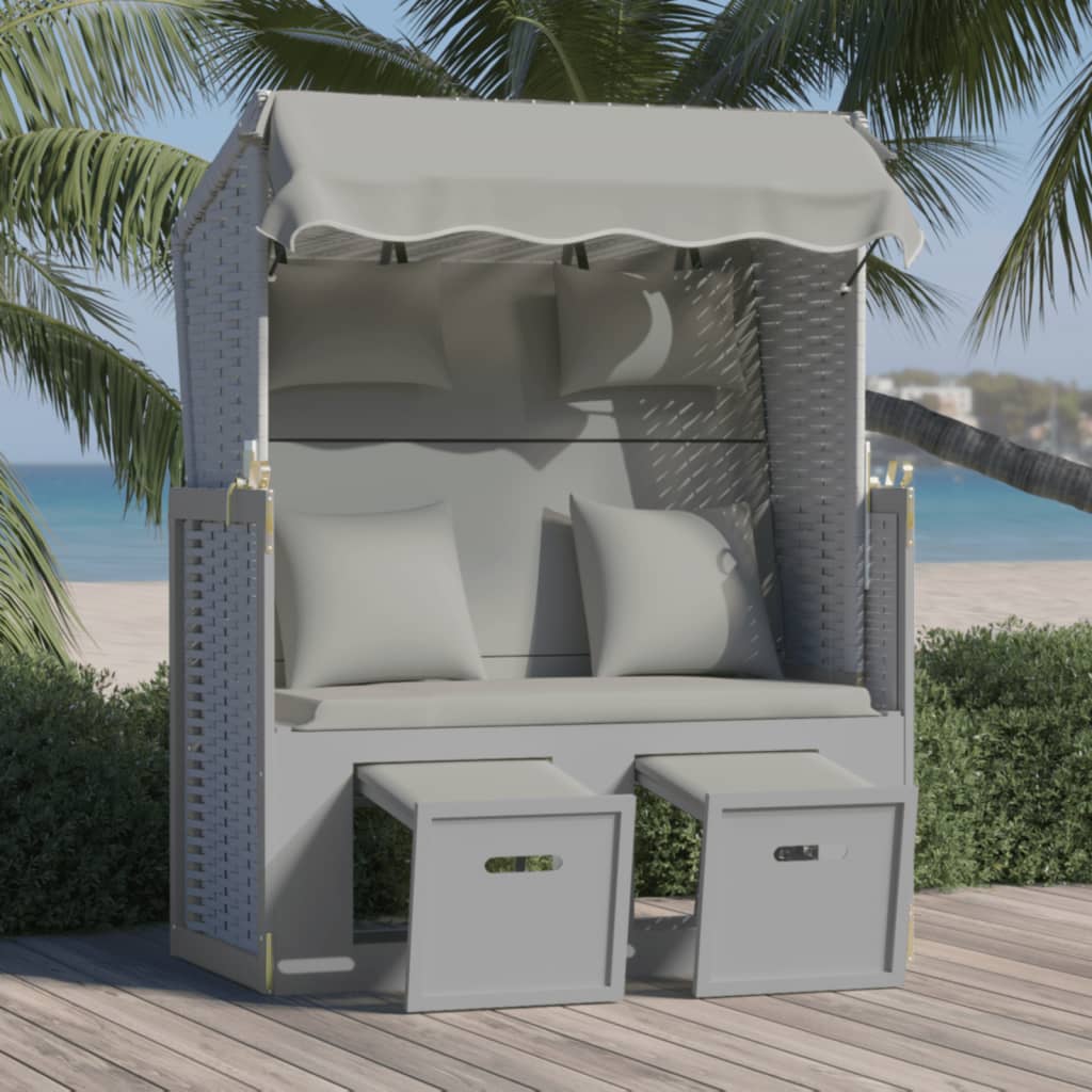 Strandstoel met kussens poly rattan en massief hout grijs