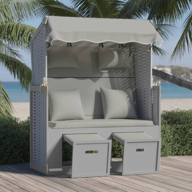 Strandstoel met kussens poly rattan en massief hout grijs