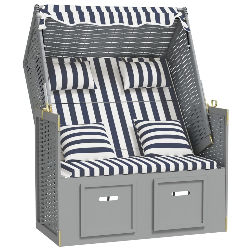 Strandstoel met kussens poly rattan en hout blauw en wit
