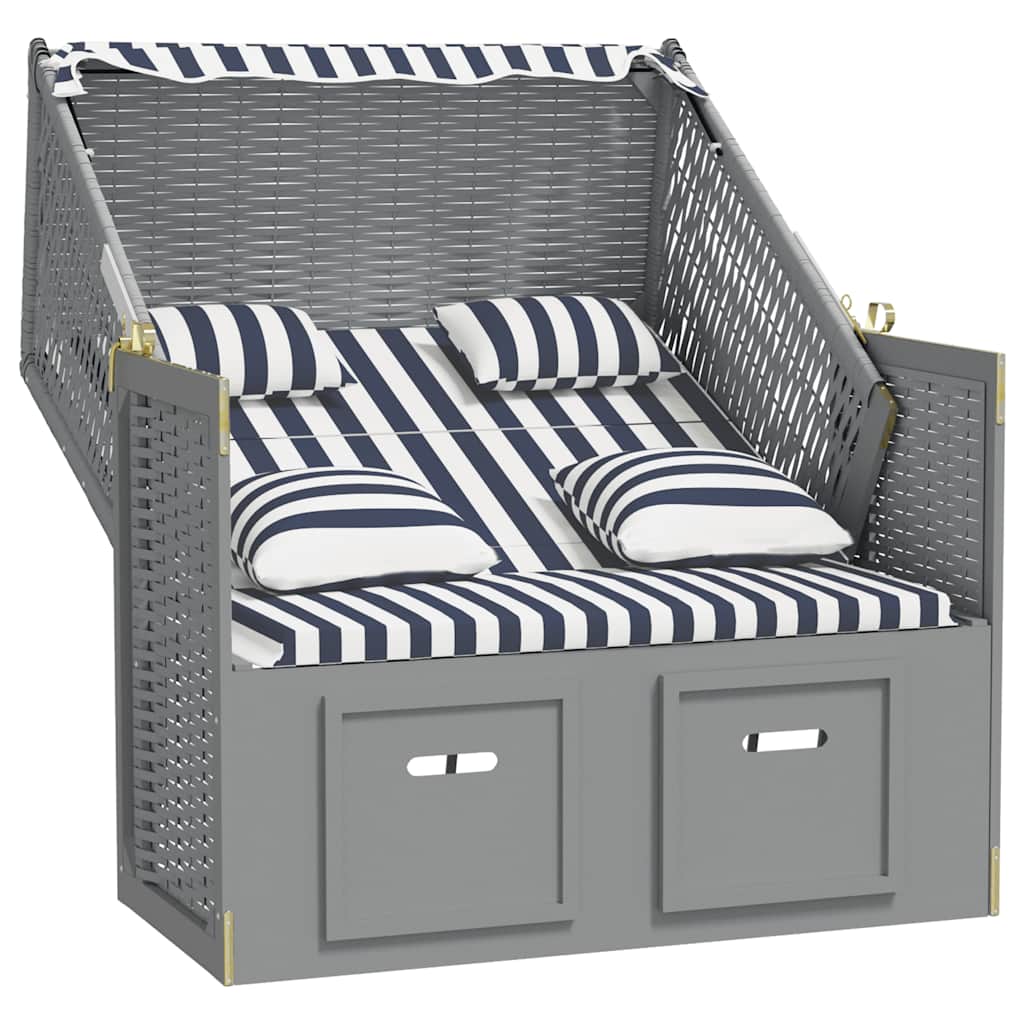 Strandstoel met kussens poly rattan en hout blauw en wit