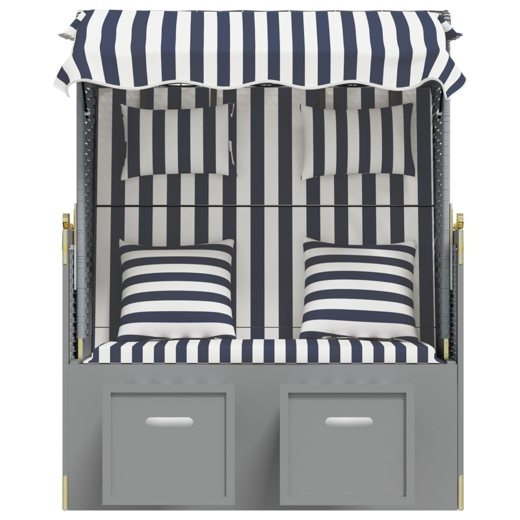 Strandstoel met kussens poly rattan en hout blauw en wit