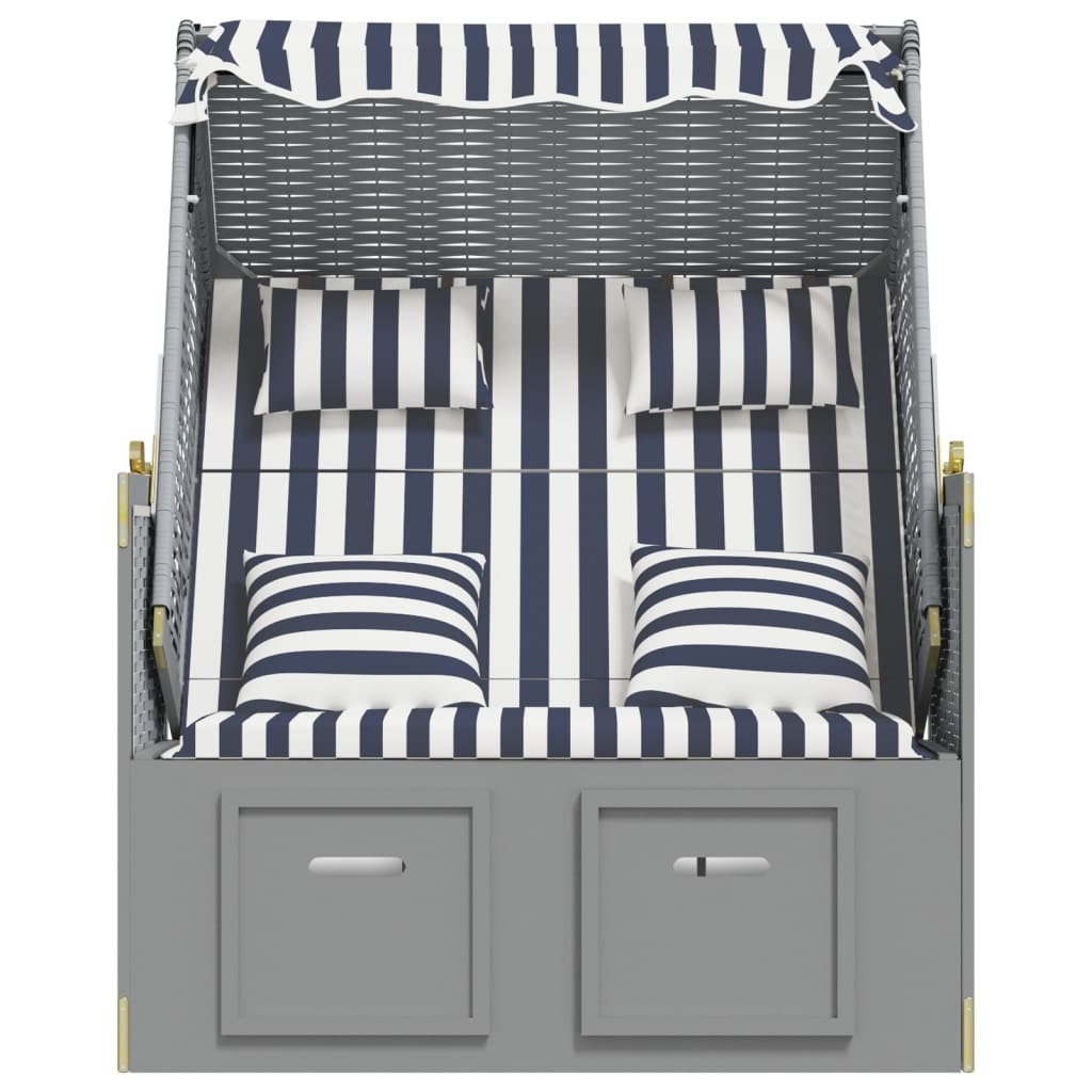 Strandstoel met kussens poly rattan en hout blauw en wit