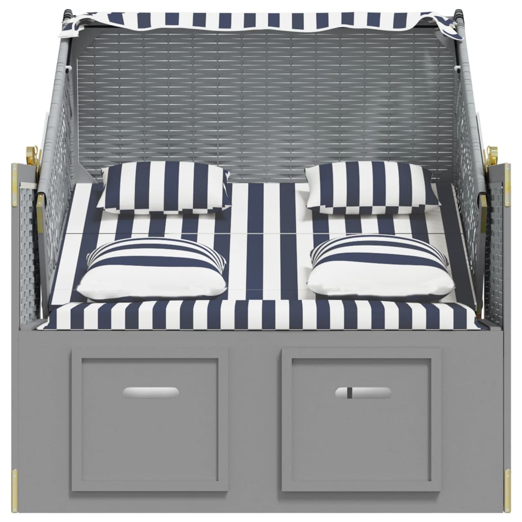 Strandstoel met kussens poly rattan en hout blauw en wit