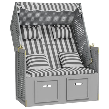 Strandstoel met kussens poly rattan en massief hout grijs wit