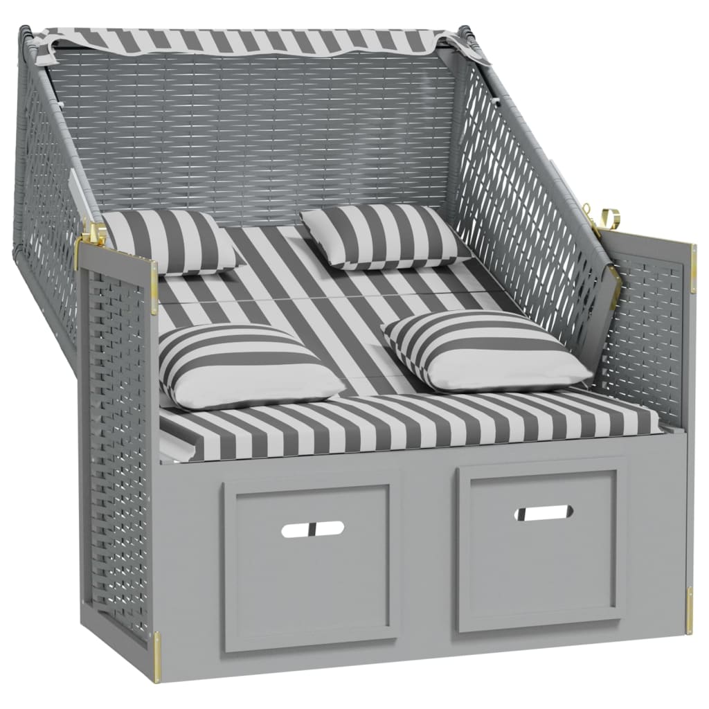 Strandstoel met kussens poly rattan en massief hout grijs wit