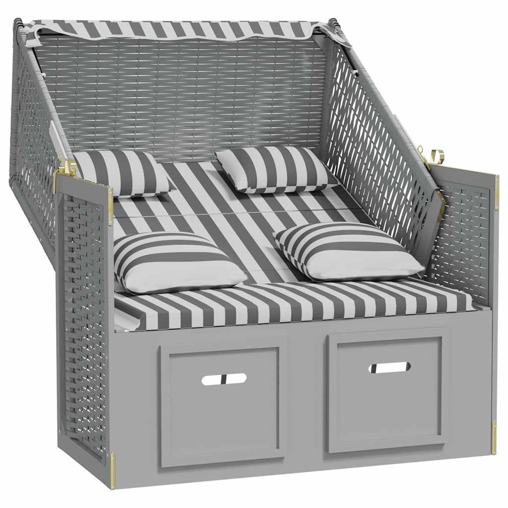 Strandstoel met kussens poly rattan en massief hout grijs wit