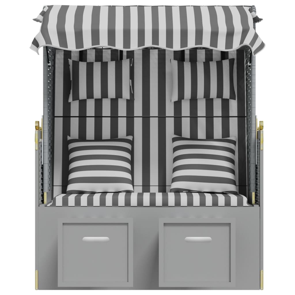 Strandstoel met kussens poly rattan en massief hout grijs wit