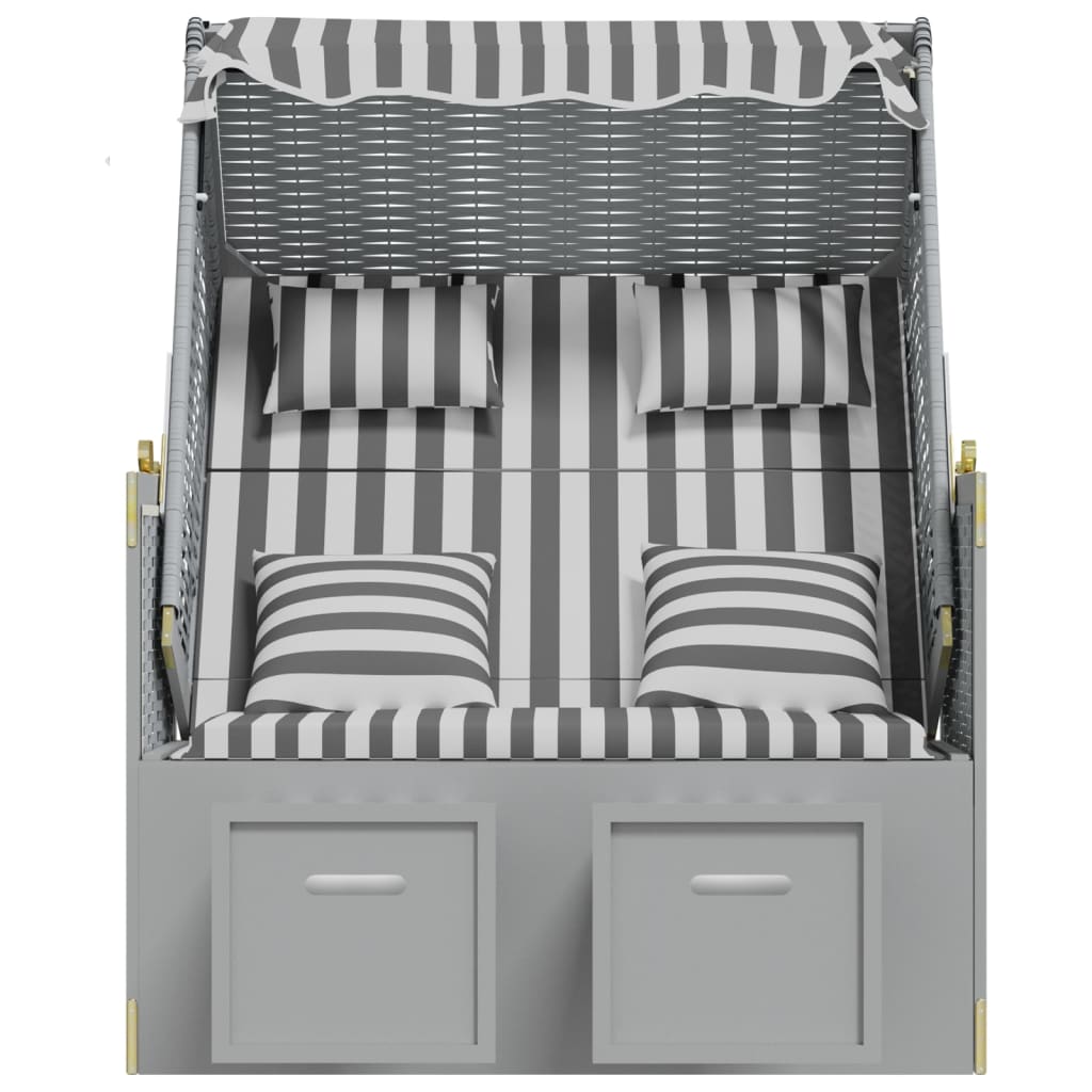 Strandstoel met kussens poly rattan en massief hout grijs wit