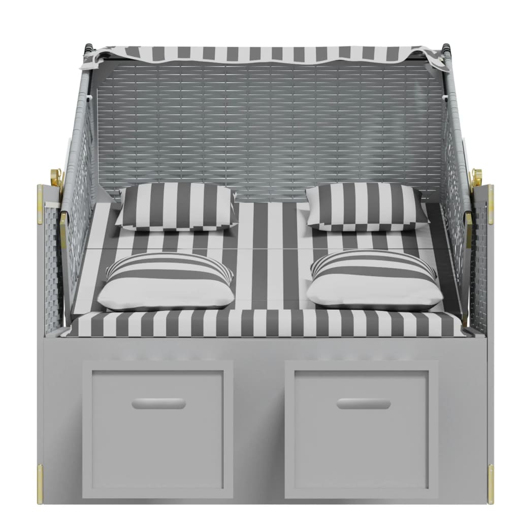 Strandstoel met kussens poly rattan en massief hout grijs wit