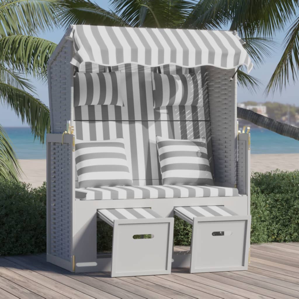 Strandstoel met kussens poly rattan en massief hout grijs wit