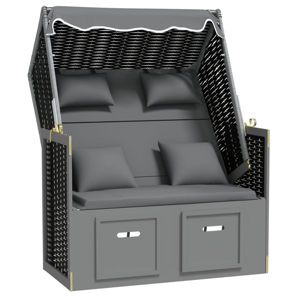 Strandstoel met kussen poly rattan en hout antraciet en zwart