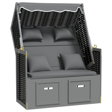 Strandstoel met kussen poly rattan en hout antraciet en zwart