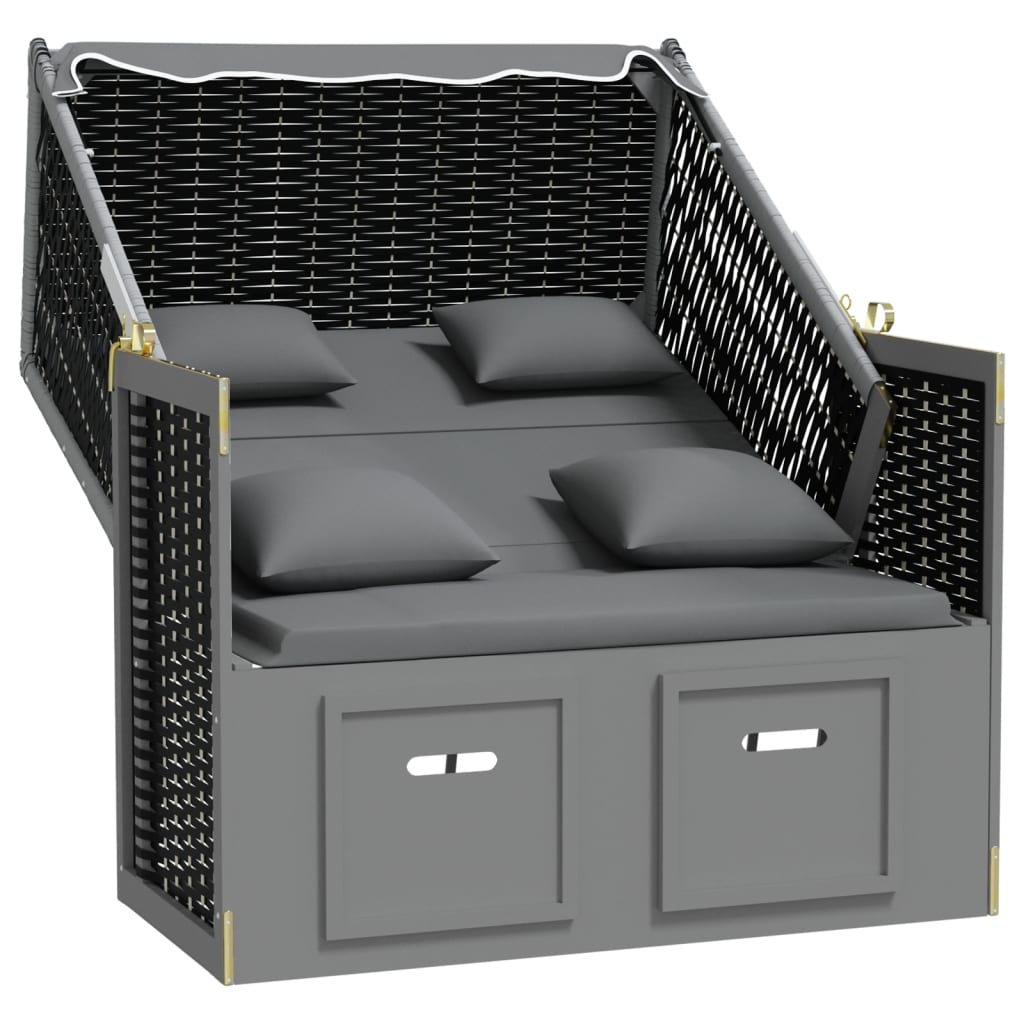 Strandstoel met kussen poly rattan en hout antraciet en zwart