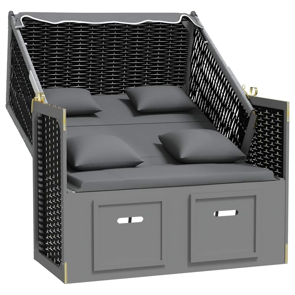 Strandstoel met kussen poly rattan en hout antraciet en zwart