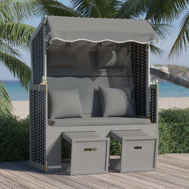 Strandstoel met kussen poly rattan en hout antraciet en zwart