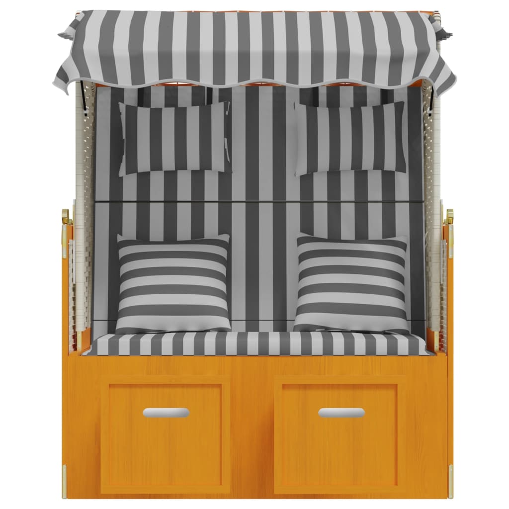 Strandstoel met kussens poly rattan en hout wit en grijs
