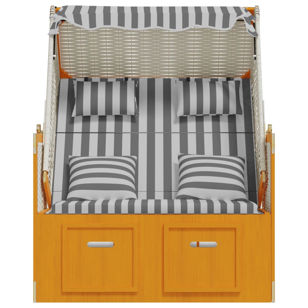 Strandstoel met kussens poly rattan en hout wit en grijs