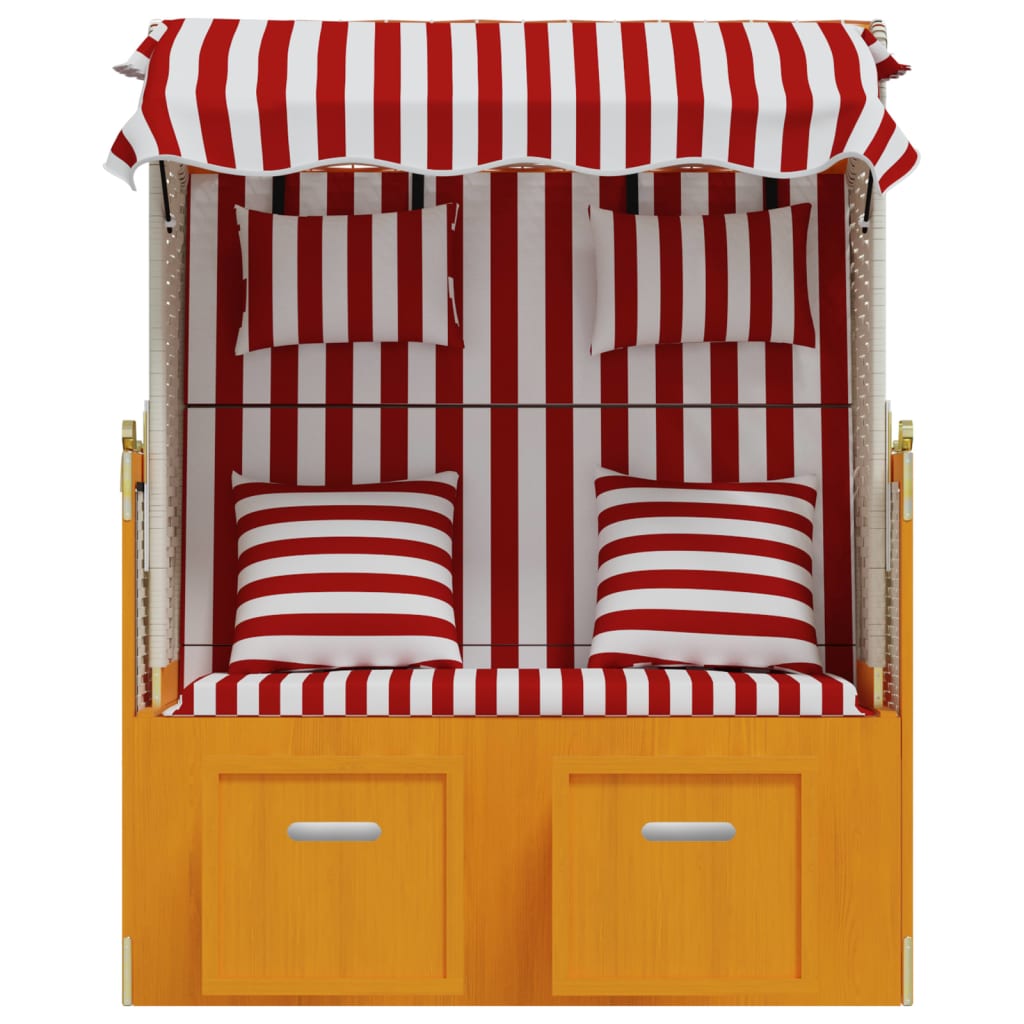 Strandstoel met kussens poly rattan en hout rood en wit