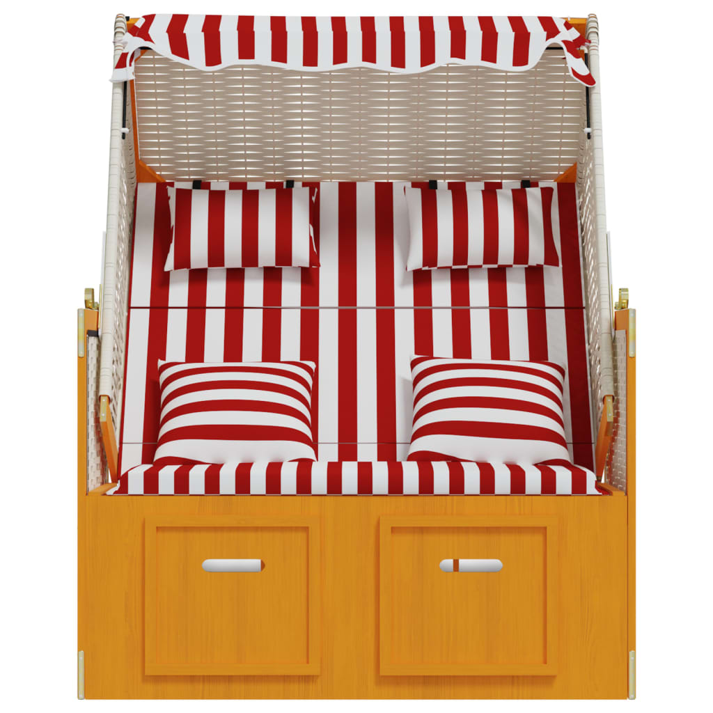 Strandstoel met kussens poly rattan en hout rood en wit
