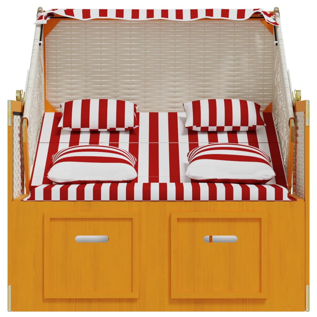 Strandstoel met kussens poly rattan en hout rood en wit